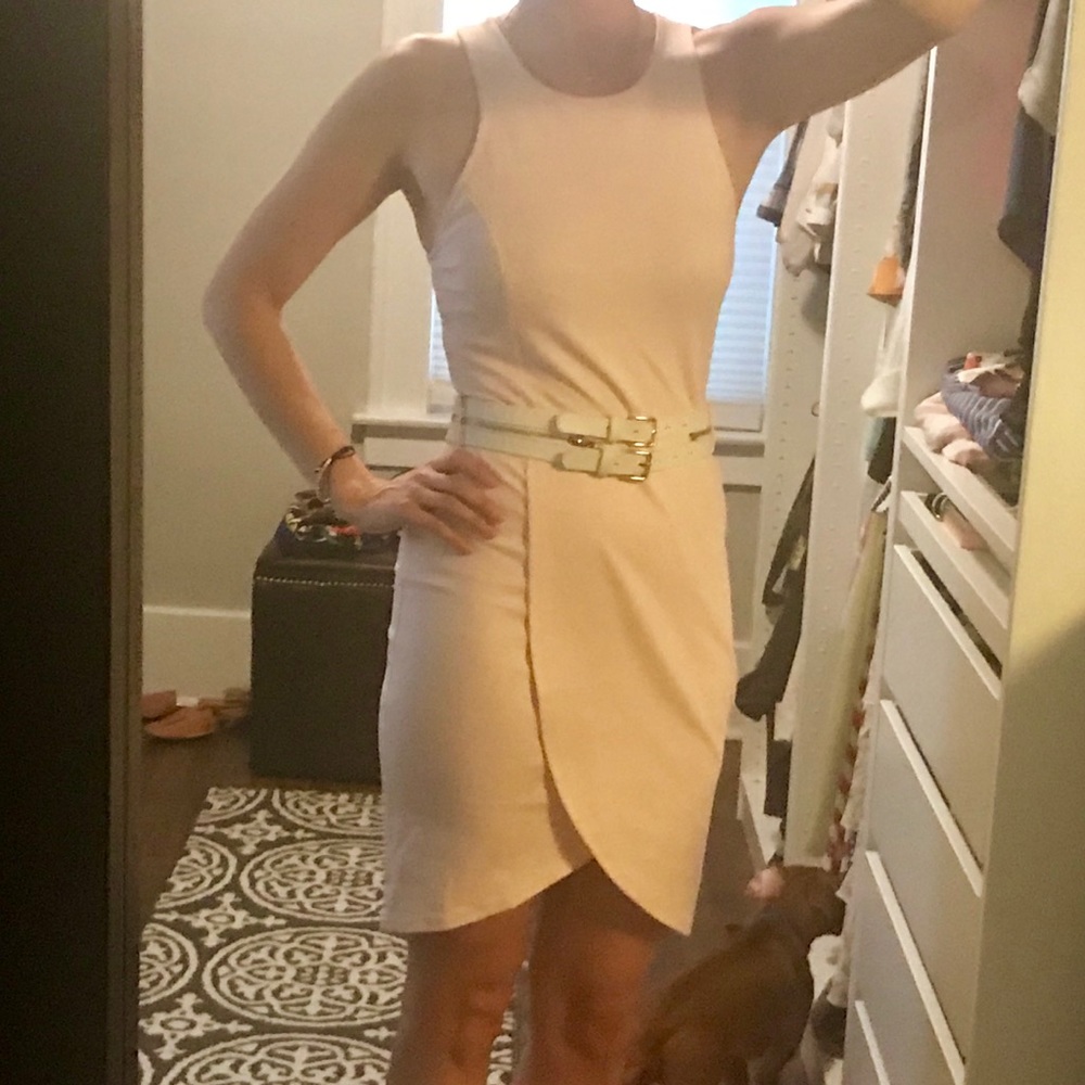 CEFIAN Belted Blush Sheath Dress